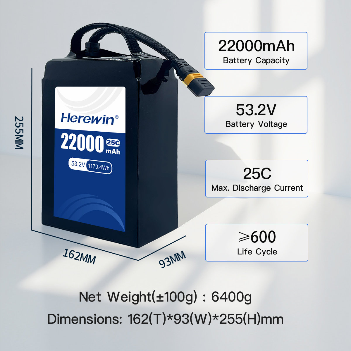 14S1P 53.2V 22000mAh Soft Pack Smart UAV Battery Herewin 25C (3)