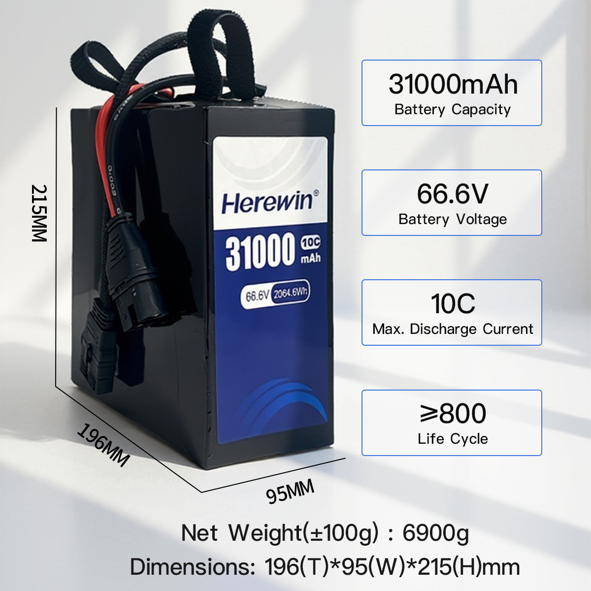 high voltage semi-solid 18S1P 66.6V 31000mAh UAV battery dimensions