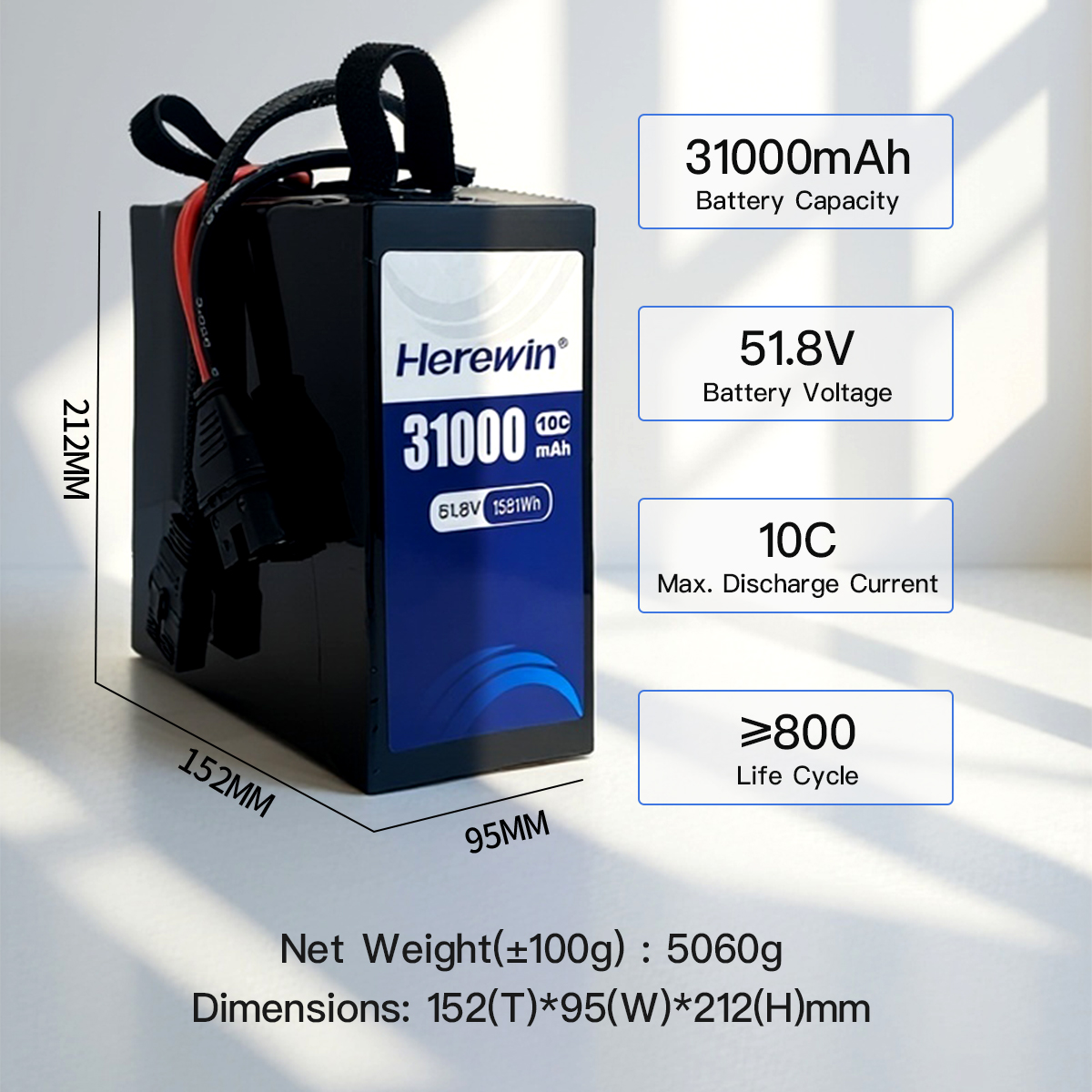 semi-solid 14S1P 51.8V 31000mAh UAV battery dimensions