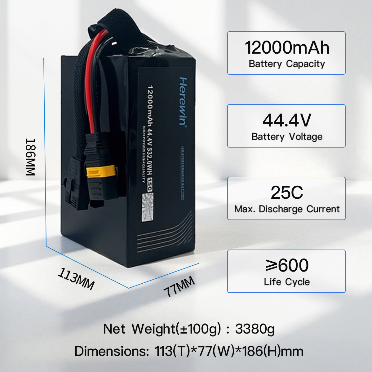 15C 12S1P 44.4V 12000mAh agricultural drone battery dimensions