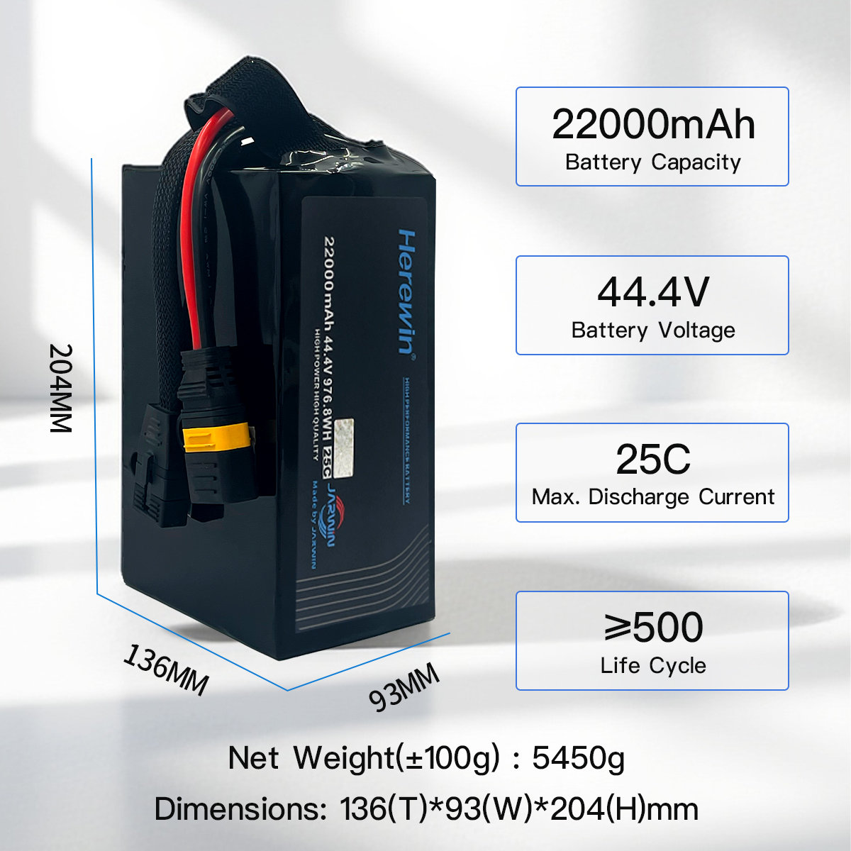 25C 12S1P 44.4V 22000mAh agricultural drone battery dimensions