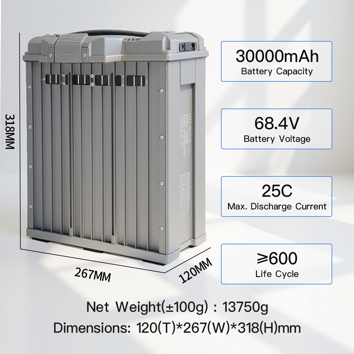 25C 18S1P 68.4V 30000mAh smart plug-in UAV battery dimensions