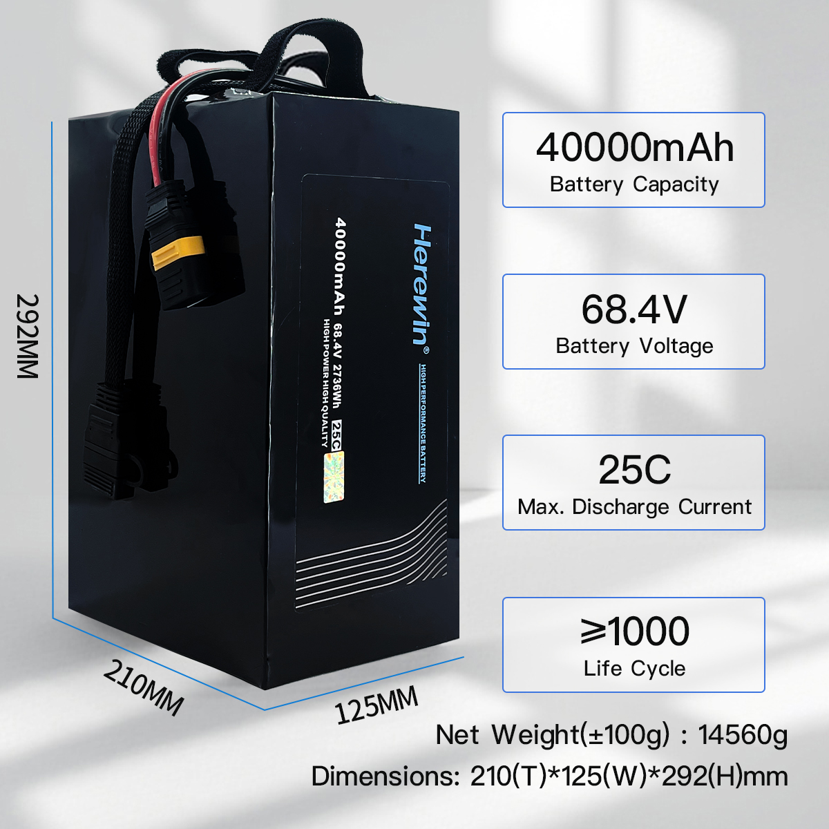 25C 18S1P 68.4V 40000mAh LiPo UAV battery dimensions