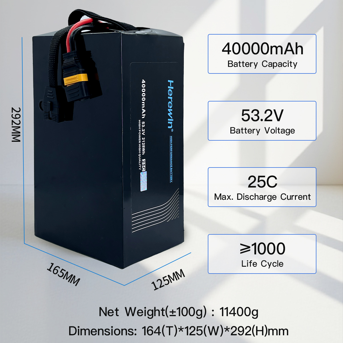25C 14S1P 53.2V 40000mAh LiPo UAV battery dimensions