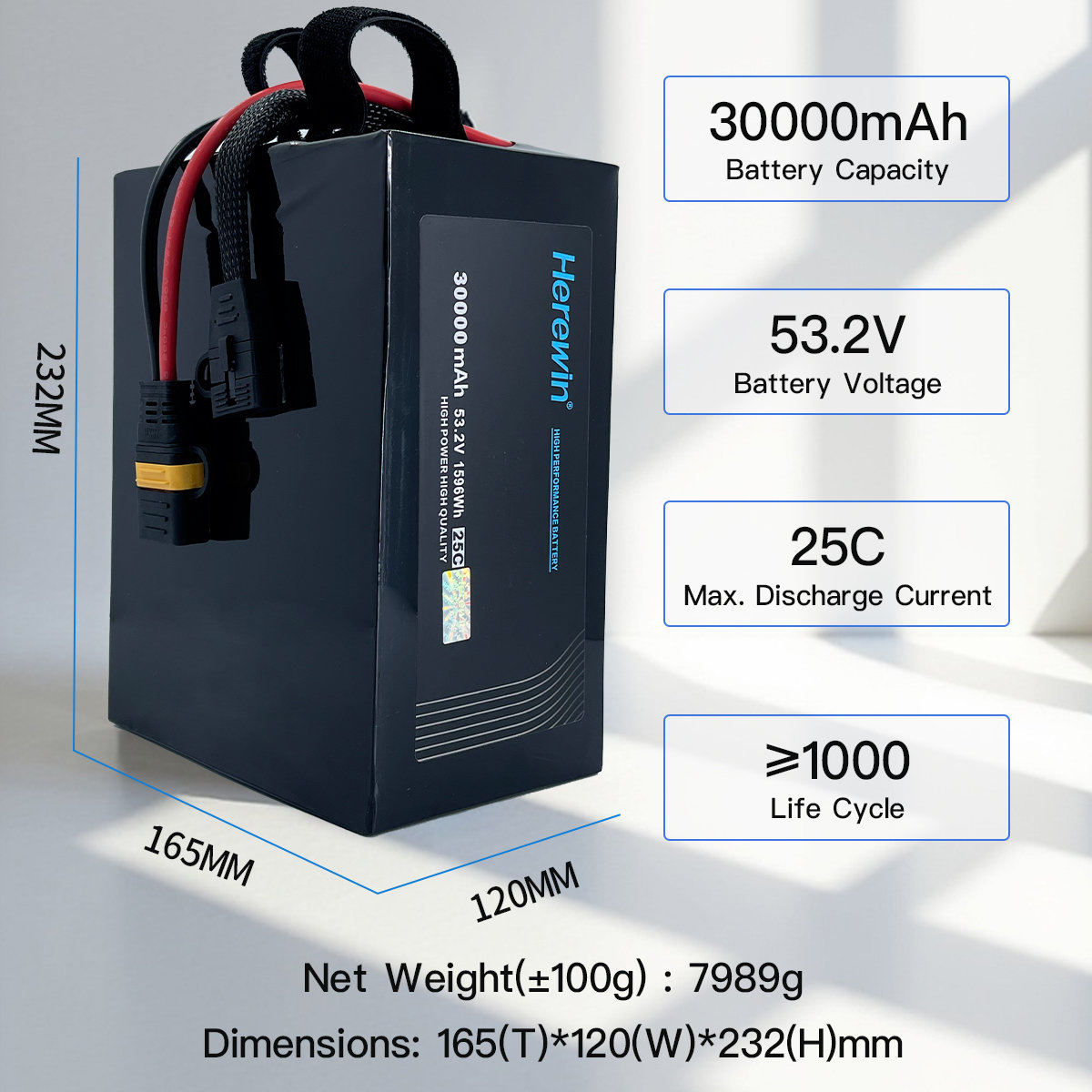 25C 14S1P 53.2V 30000mAh industrial UAV battery dimensions