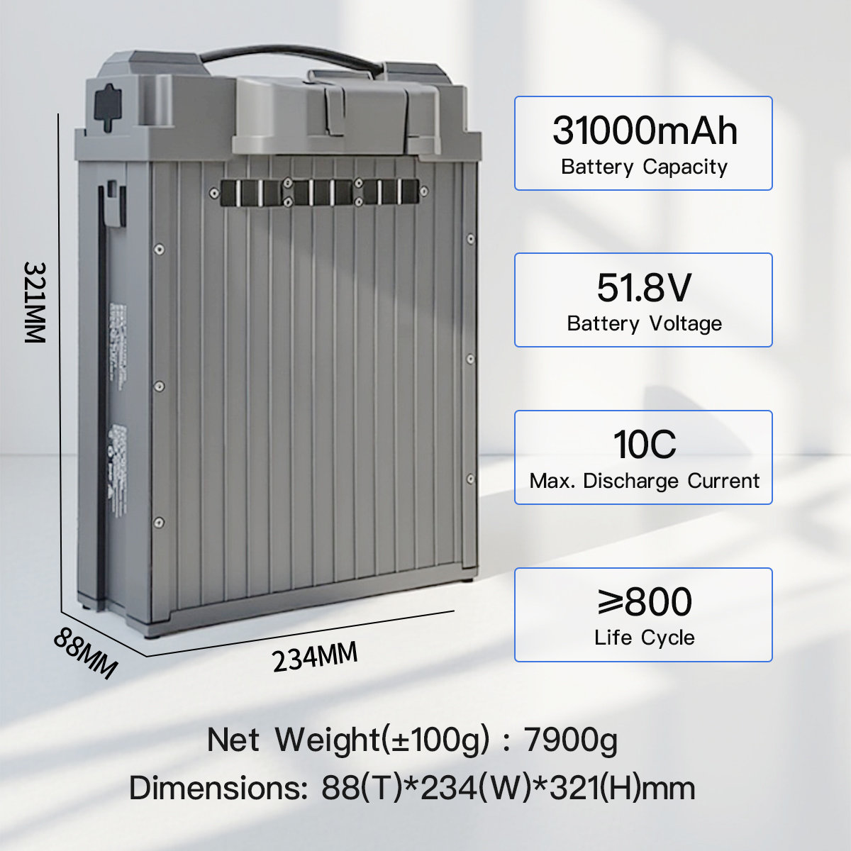 14S 51.8V 31000mAh smart plug-in UAV battery dimensions