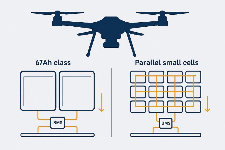 Large pouch cell vs parallel small cells for UAV battery system-level comparison diagram