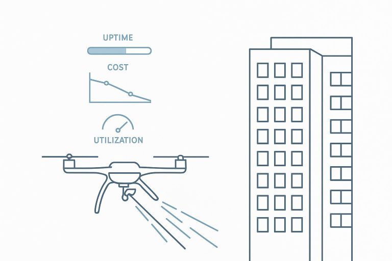 Drone cleaning operations cost control and uptime dashboard concept