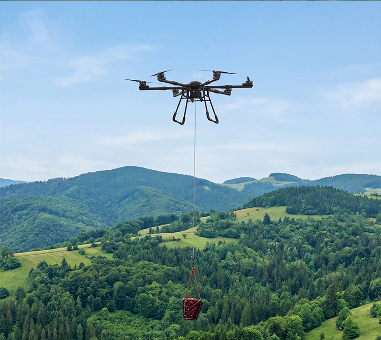 Heavy-lift drone grounded beside a charging table, showing energy turnaround as the operational bottleneck.