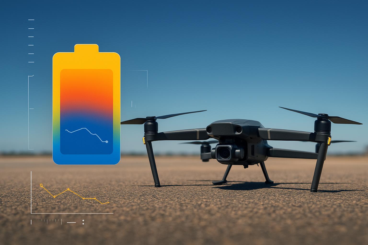 Commercial drone batteries under high heat with thermal diagnostics overlay