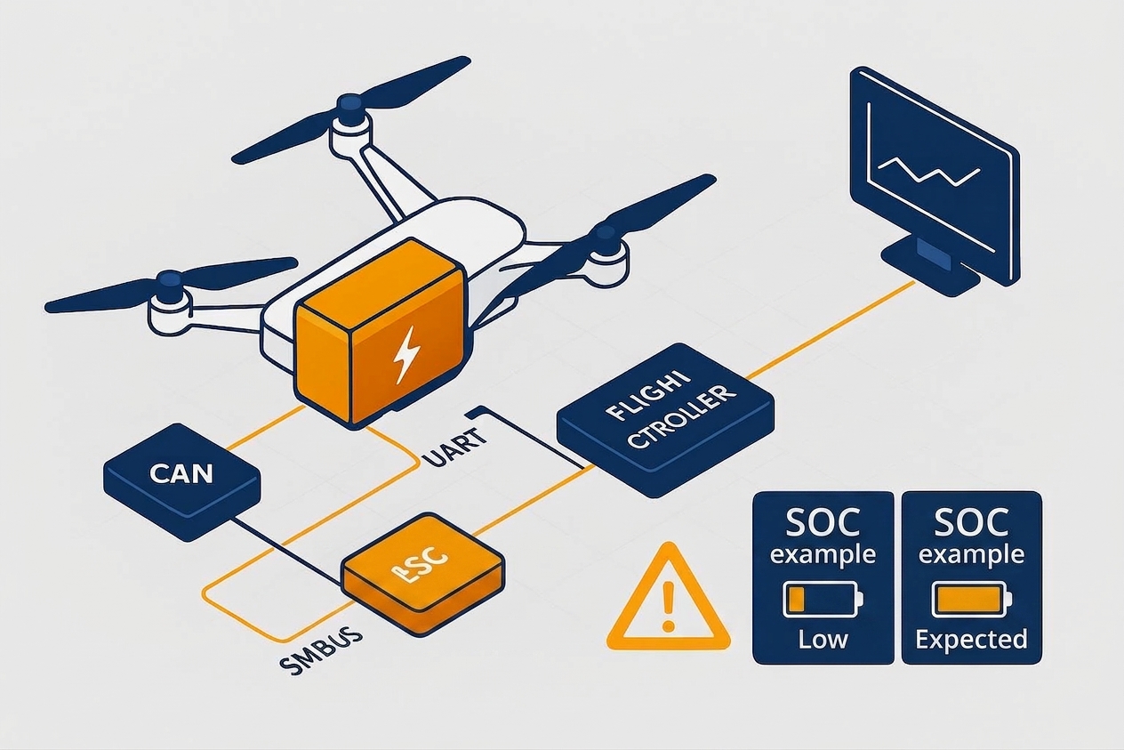 Smart drone battery communication protocol compatibility diagram for procurement and integration