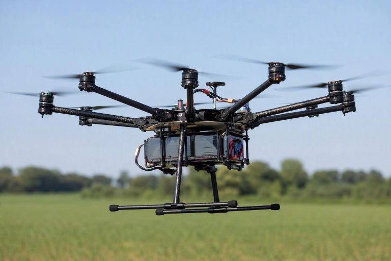 Drone flight time calculator diagram dividing usable battery energy in watt-hours by average aircraft power draw in watts