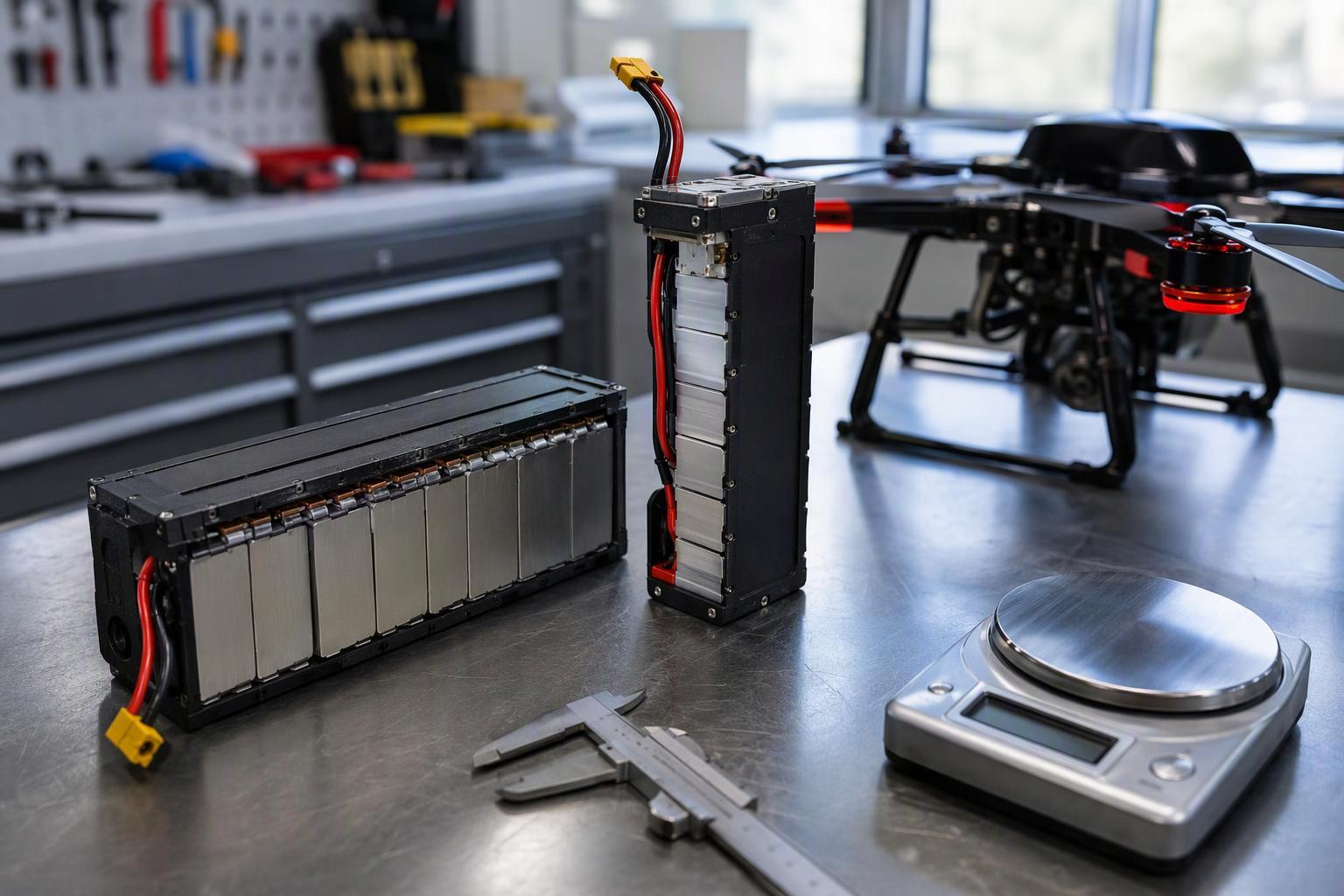 Comparison of gravimetric Wh/kg and volumetric Wh/L energy density metrics for UAV battery packs